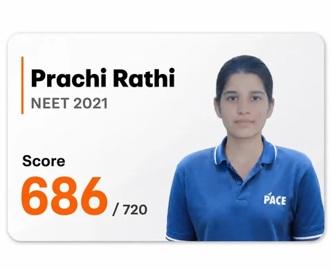 Prachi Rathi — NEET 2021, Score 686 / 720 (PACE IIT & Medical result artwork)