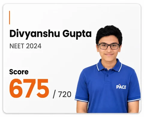 Divyanshu Gupta — NEET 2024, Score 675 / 720 (PACE IIT & Medical result artwork)